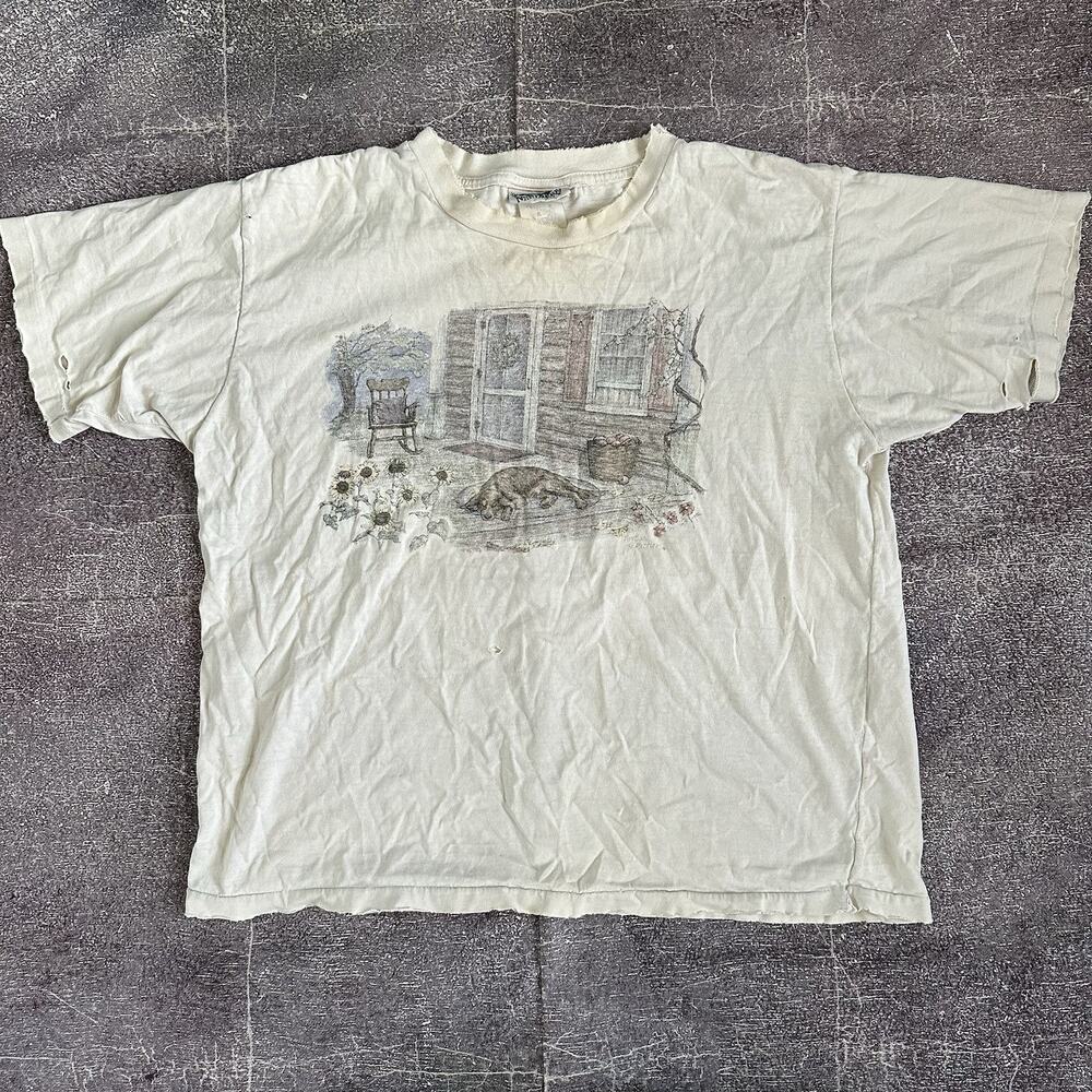 Men's Vintage 90's Northern Reflections Lab Dog Front Porch White T Shirt Sz M
